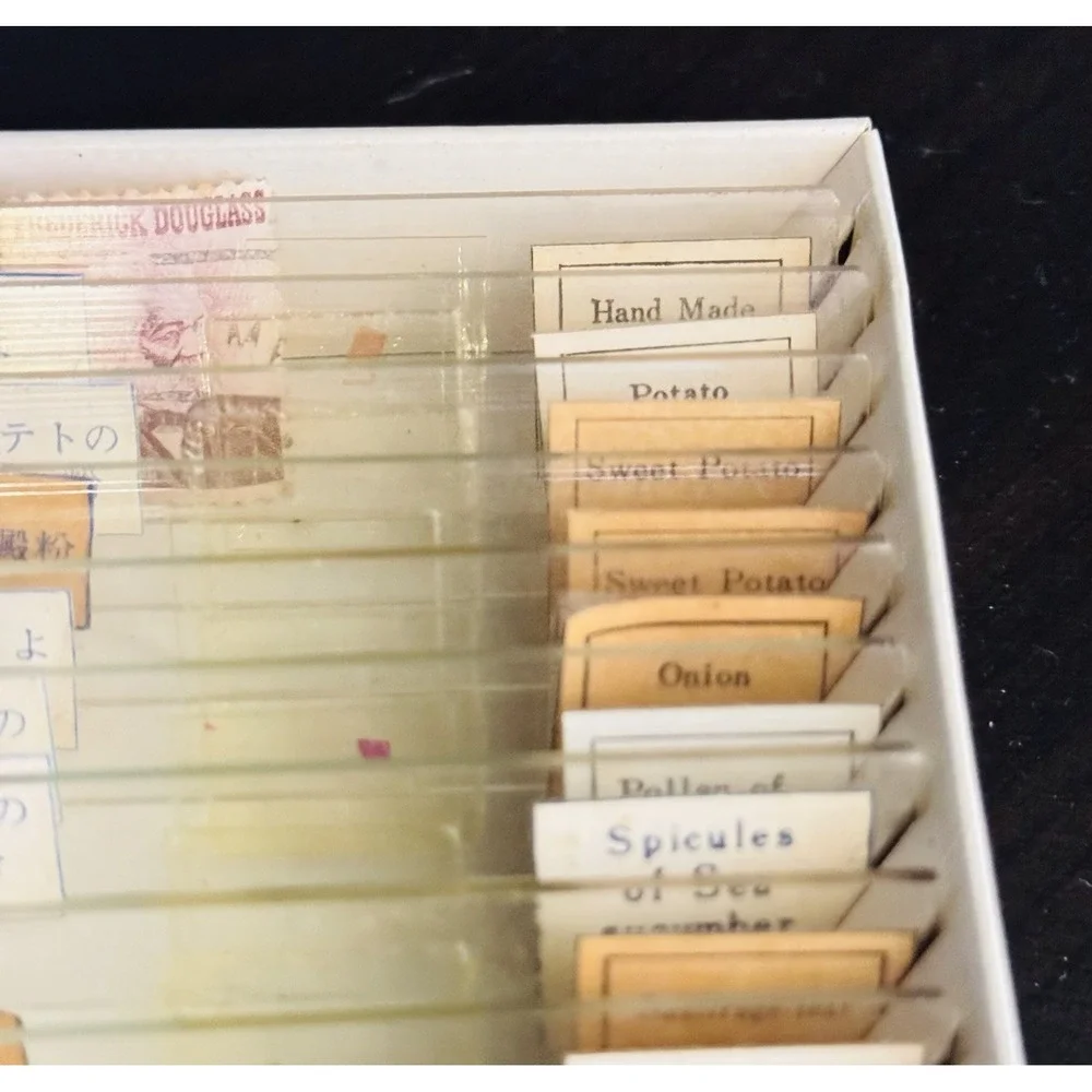 Vintage Japanese Prepared Microscope Slides– Mixed Plant / Animal Specimens 22pc